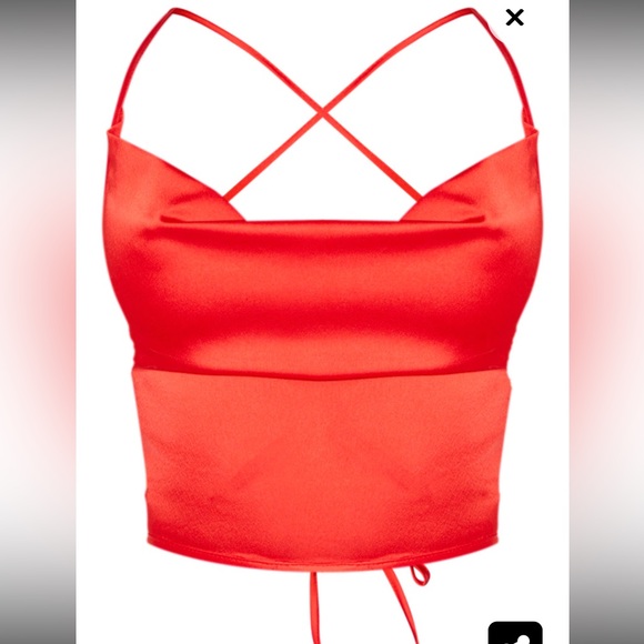 Red satin cowel neck top - Picture 4 of 6